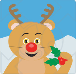 Clipart Illustration of a Brown Bear Disguised As Rudolph