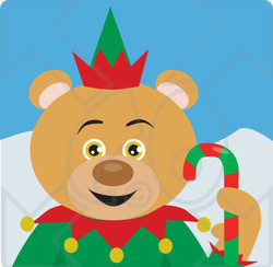 Clipart Illustration of a Christmas Elf Bear Holding A Candy Cane
