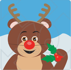 Clipart Illustration of a Brown Teddy Bear Disguised As Rudolph