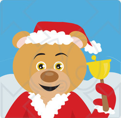 Clipart Illustration of a Blue Eyed Charity Bell Ringer Bear In A Santa Suit