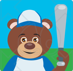 Clipart Illustration of a Brown Teddy Bear Playing Baseball On A Field