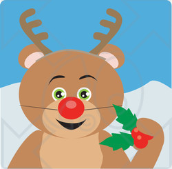 Clipart Illustration of a Green Eyed Teddy Bear Disguised As Rudolph