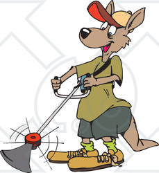 Clipart Illustration of a Kangaroo Landscaper Operating A Weed Wacker