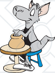 Clipart Illustration of a Kangaroo Potter Shaping A Vase Out Of Clay On A Pottery Wheel