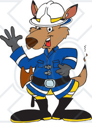 Clipart Illustration of a Kangaroo Fire Fighter Waving, His Tail Smoking