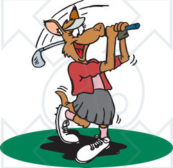 Clipart Illustration of a Female Kangaroo Swinging A Golf Club