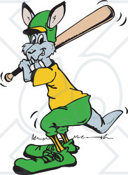 Clipart Illustration of a Batting Kangaroo Cricketer