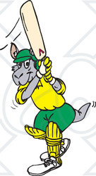 Clipart Illustration of a Cricket Kangaroo Batting