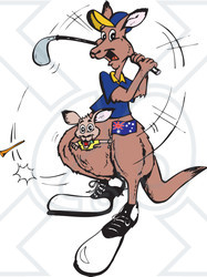 Clipart Illustration of a Golfing Kangaroo With A Joey