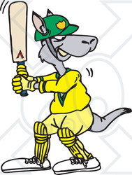 Clipart Illustration of a Kangaroo Batting During A Game Of Cricket