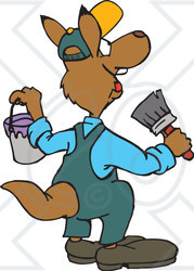 Clipart Illustration of a Male Kangaroo Painter Holding A Brush And Bucket