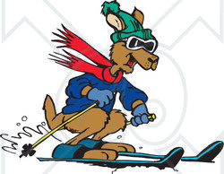 Clipart Illustration of a Brown Kangaroo Skiing And Dressed In Winter Clothes