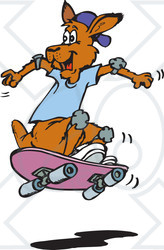 Clipart Illustration of a Brown Skateboarding Kangaroo Catching Air