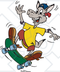 Clipart Illustration of a Waving Kangaroo Skateboarding