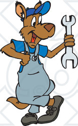 Clipart Illustration of a Kangaroo Handy Man Or Mechanic Holding A Wrench
