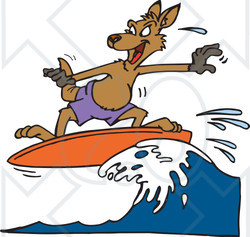 Clipart Illustration of a Brown Kangaroo Surfing On Top Of A Wave