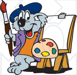 Clipart Illustration of a Koala Artist Standing With Paints And An Easel
