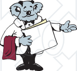 Clipart Illustration of a Koala Host Seating Customers At A Restaurant