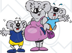 Clipart Illustration of a Pregnant Mother Koala With A Crying Baby And Happy Child