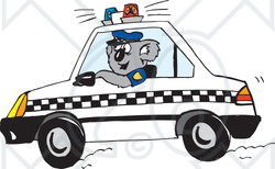 Clipart Illustration of a Koala Officer Driving A Patrol Car