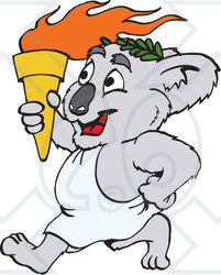 Clipart Illustration of a Koala Wearing A Laurel, Robe And Walking With A Torch