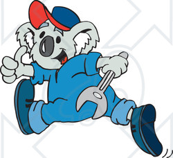 Clipart Illustration of a Koala Mechanic Running With A Wrench