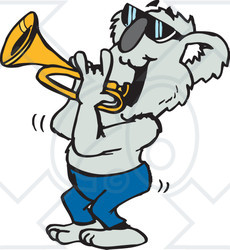 Clipart Illustration of a Koala Musician Playing A Trumpet