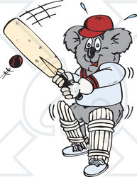 Clipart Illustration of a Koala Batting During A Game Of Cricket