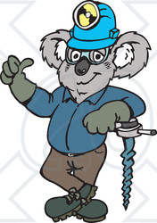Clipart Illustration of a Koala Construction Worker Leaning Against A Drill