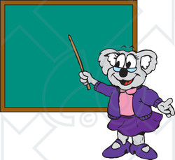 Clipart Illustration of a Koala School Teacher Pointing To A Blank Chalk Board