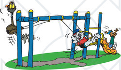 Clipart Illustration of a Koala Swinging With An Emu And A Kangaroo Going Down A Slide On A Playground At School Recess