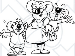 Clipart Illustration of a Black And White Coloring Book Page Outline Of A Pregnant Mother Koala Children
