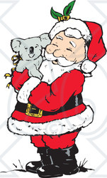Clipart Illustration of Santa Clause Holding and Cuddling With a Cute Koala