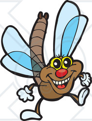 Clipart Illustration of a Happy Brown Dragonfly With Blue Wings