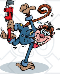 Clipart Illustration of a Hyper Monkey Character Holding A Monkey Wrench