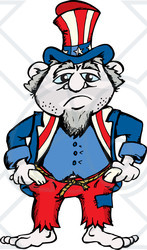 Clipart Illustration of a Sad And Gloomy Uncle Sam Wearing Baggy Pants