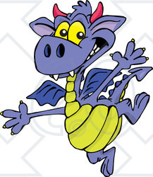 Clipart Illustration of a Happy Young Purple Dragon With Red Horns