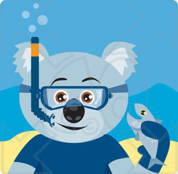 Clipart Illustration of a Koala Bear Snorkel Character