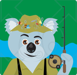 Clipart Illustration of a Koala Bear Fishing Character