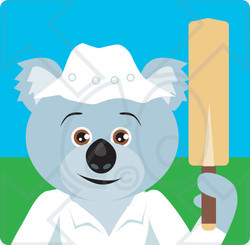 Clipart Illustration of a Koala Bear Cricket Player Character