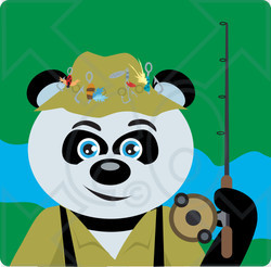 Clipart Illustration of a Giant Panda Bear Fishing Character