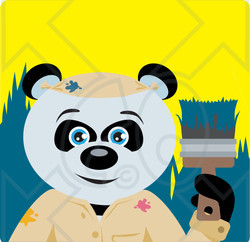 Clipart Illustration of a Giant Panda Bear Painter Character
