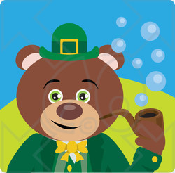 Clipart Illustration of a Teddy Bear Leprechaun Character Smoking A Pipe
