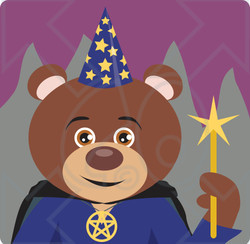 Clipart Illustration of a Brown Bear Wizard Character