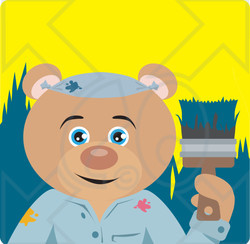 Clipart Illustration of a Teddy Bear Painter Character