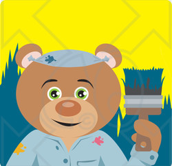 Clipart Illustration of a Bear Painter Character