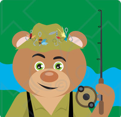 Clipart Illustration of a Fishing Teddy Bear Character