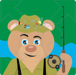 Clipart Illustration of a Fishing Brown Bear Character