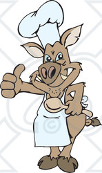 Clipart Illustration of a Friendly Hog Chef Wearing An Apron And Giving The Thumbs Up