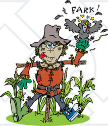 Clipart Illustration of a Scarecrow Punching A Crow At The Edge Of A Corn Crop